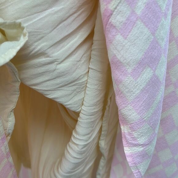 Club Monaco pink and cream check puff sleeve midi dress size 2 - Picture 11 of 12
